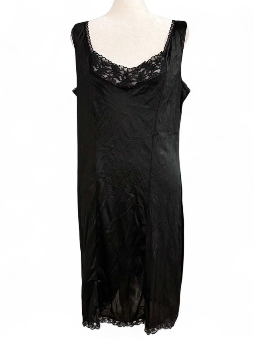 Vintage Heavenly Secrets Black Lace Trim Nylon Slip Dress Medium 34